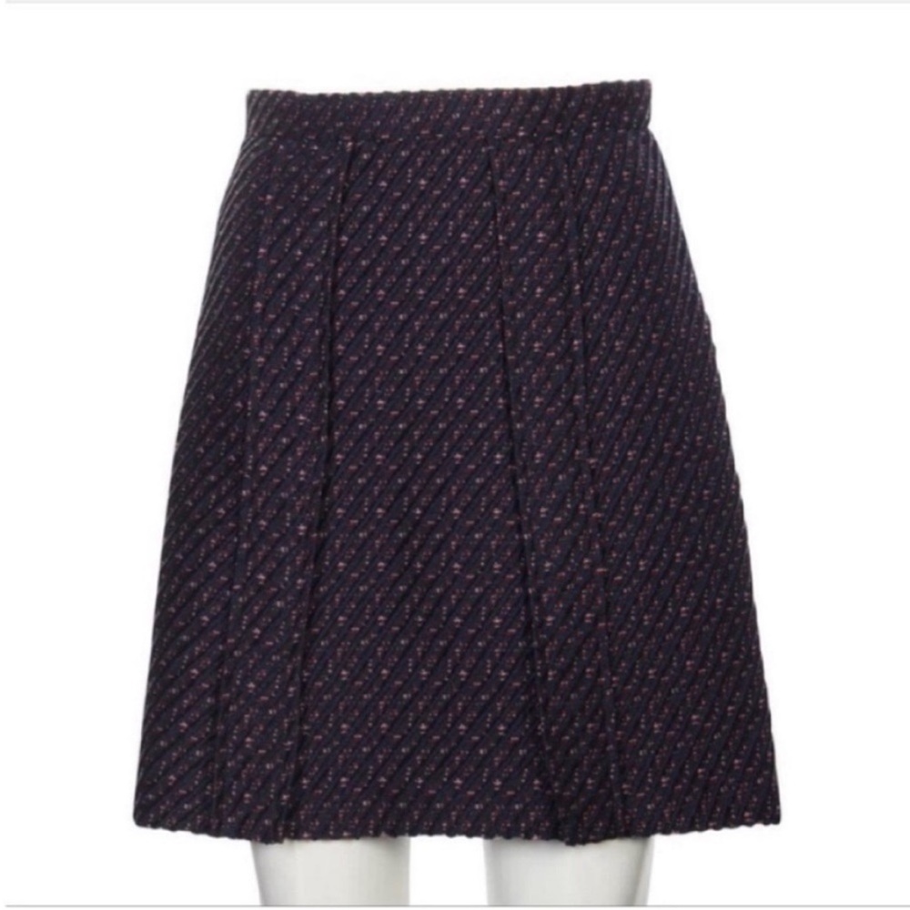 Carven bouclé tweed skirt navy red A line pleated designer